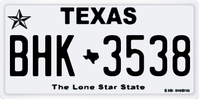 TX license plate BHK3538