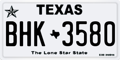 TX license plate BHK3580