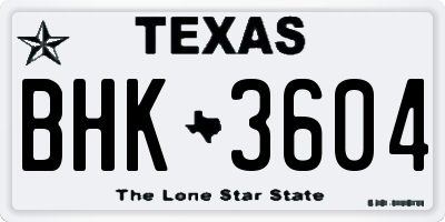 TX license plate BHK3604