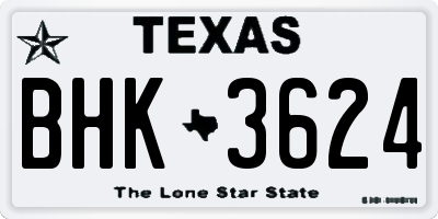 TX license plate BHK3624