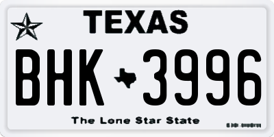 TX license plate BHK3996