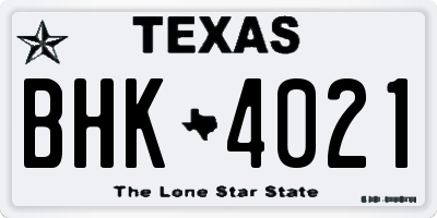 TX license plate BHK4021