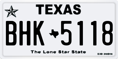 TX license plate BHK5118