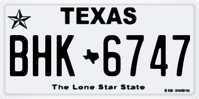 TX license plate BHK6747