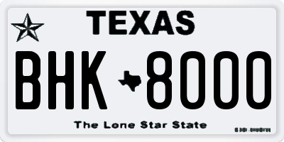 TX license plate BHK8000