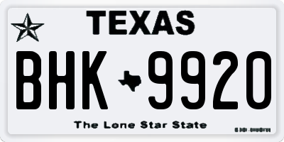 TX license plate BHK9920