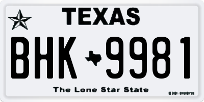 TX license plate BHK9981