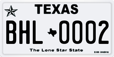 TX license plate BHL0002