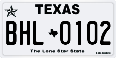 TX license plate BHL0102