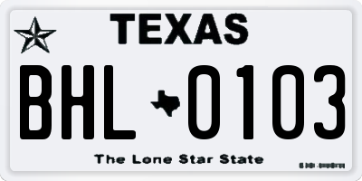TX license plate BHL0103