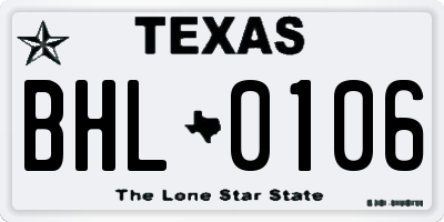 TX license plate BHL0106