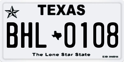 TX license plate BHL0108