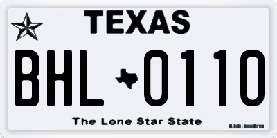 TX license plate BHL0110