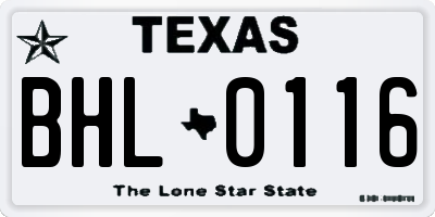 TX license plate BHL0116