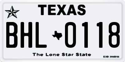 TX license plate BHL0118