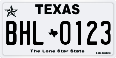 TX license plate BHL0123