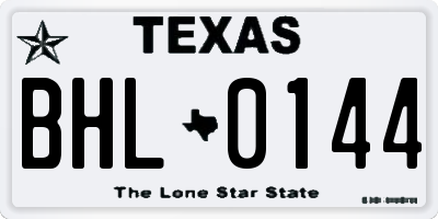 TX license plate BHL0144