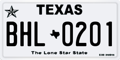 TX license plate BHL0201