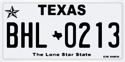TX license plate BHL0213
