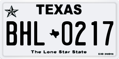 TX license plate BHL0217