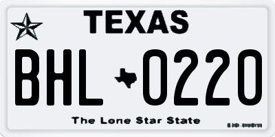 TX license plate BHL0220