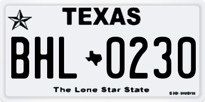 TX license plate BHL0230
