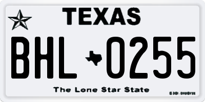 TX license plate BHL0255