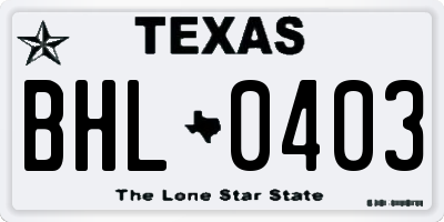 TX license plate BHL0403