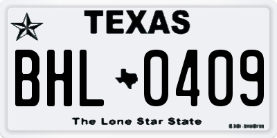 TX license plate BHL0409