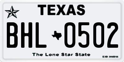 TX license plate BHL0502
