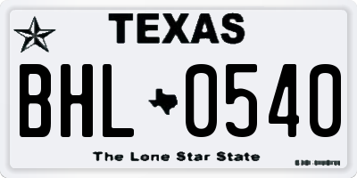 TX license plate BHL0540