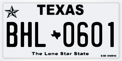 TX license plate BHL0601