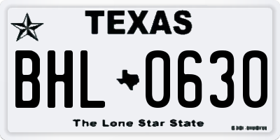 TX license plate BHL0630
