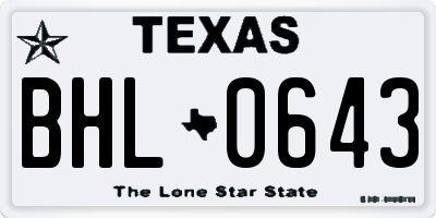 TX license plate BHL0643