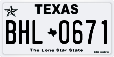 TX license plate BHL0671