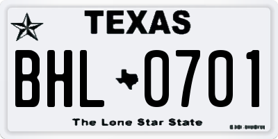 TX license plate BHL0701
