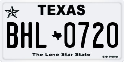 TX license plate BHL0720