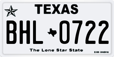 TX license plate BHL0722
