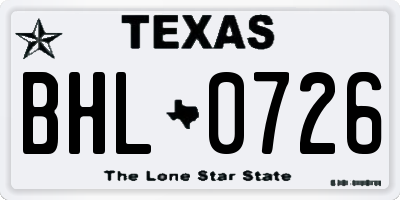 TX license plate BHL0726