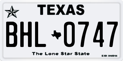 TX license plate BHL0747
