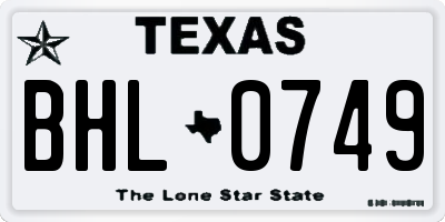 TX license plate BHL0749
