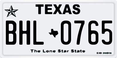 TX license plate BHL0765