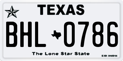 TX license plate BHL0786