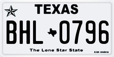 TX license plate BHL0796
