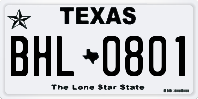 TX license plate BHL0801