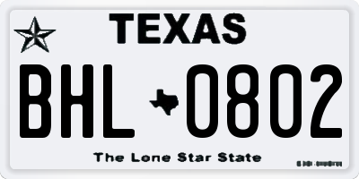 TX license plate BHL0802