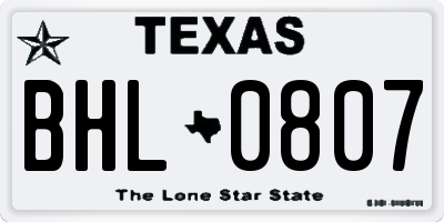 TX license plate BHL0807