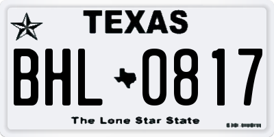 TX license plate BHL0817