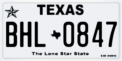 TX license plate BHL0847