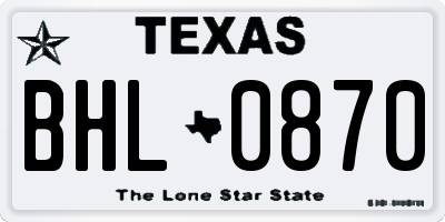 TX license plate BHL0870